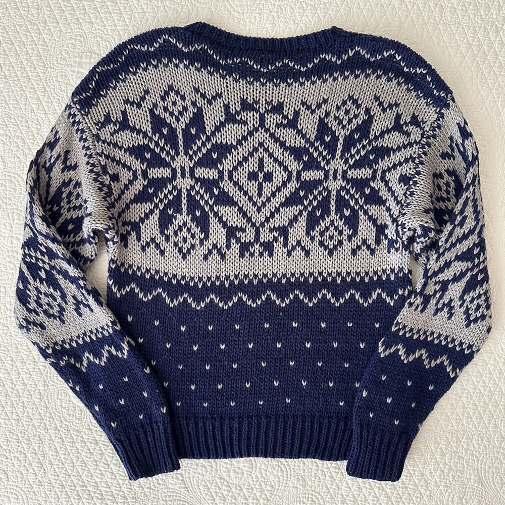 Vintage Fauchon Fair Isle Snowflake Sweater Ski Navy Gray Medium - Picture 2 of 9